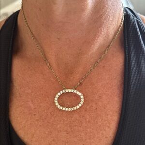 Gold Oval Pendant Necklace with Crystals